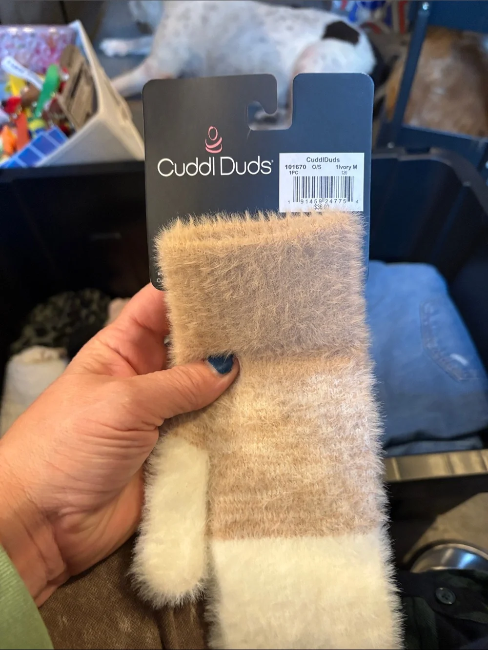 Cuddl Duds Two-Tone Faux Fur Fingerless Mittens in Beige and White